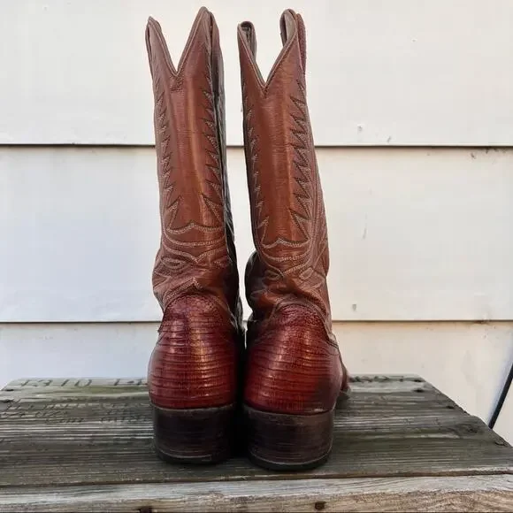 Vintage Dan Post 12A Tegu Teju Lizard brown cognac cowboy western boots